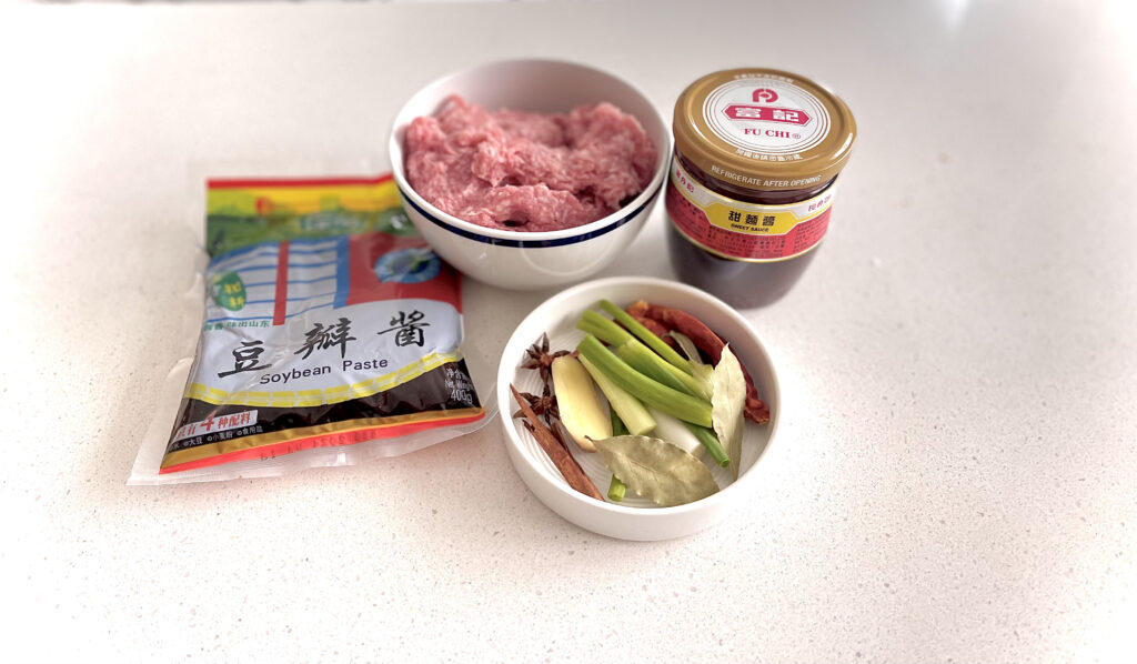 Ingredients to make fried bean sauce.