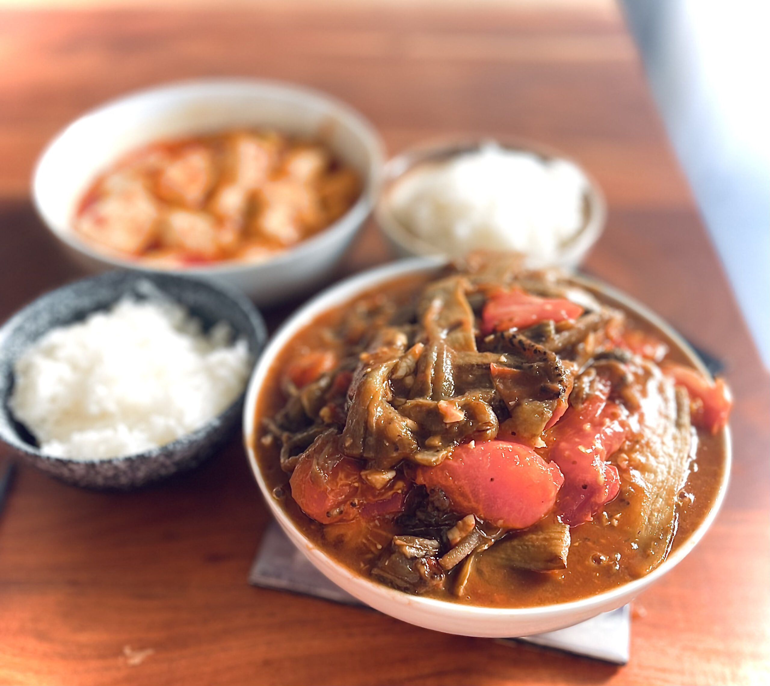 Braised eggplant served in bowl