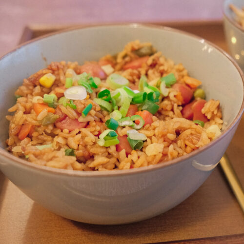 close up of braised rice