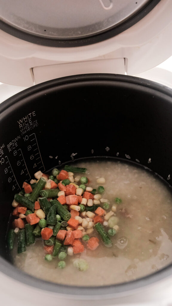 frozen veggies into the rice cooker