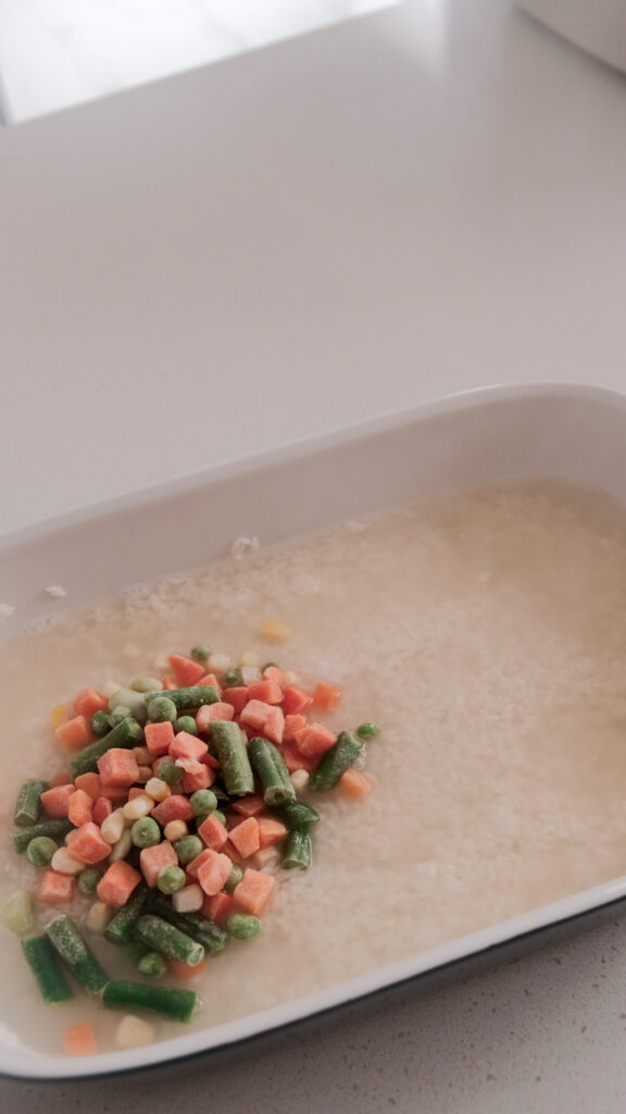 frozen veggies in oven dish