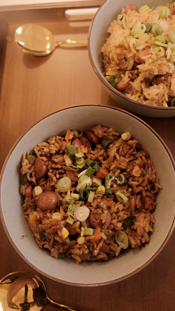 top down shot of braised rice