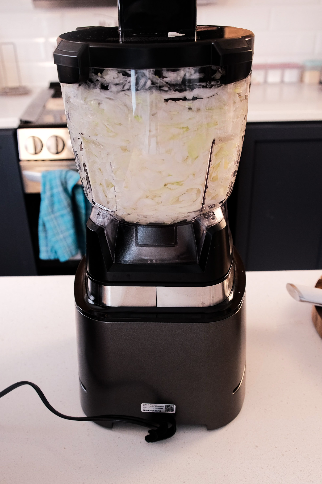 Cutting onions in the food processor.