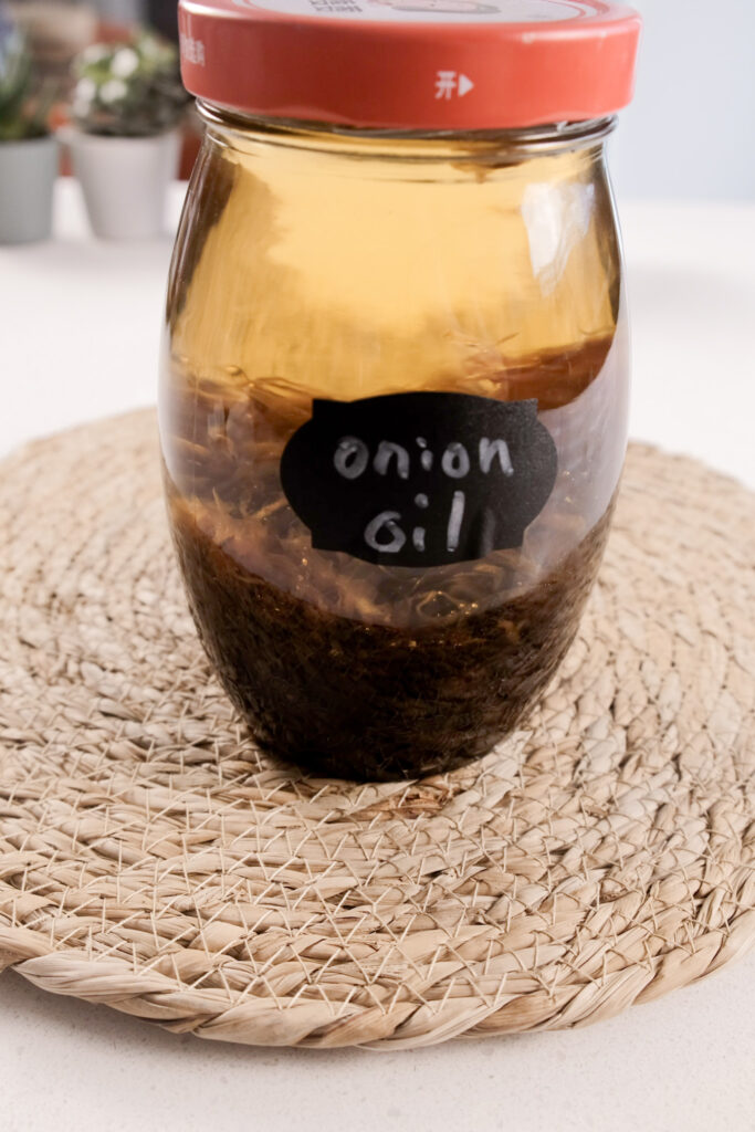 onion infused oil in jar