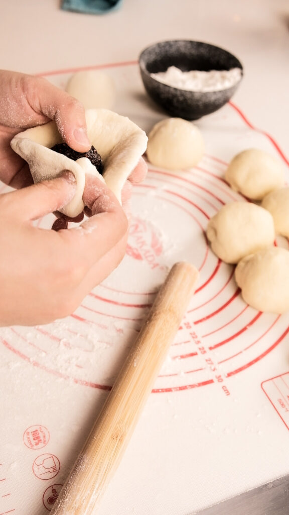 Making red bean buns