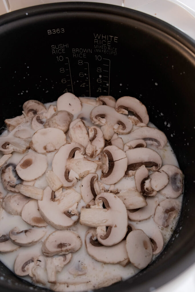 adding mushroom in rice cooker