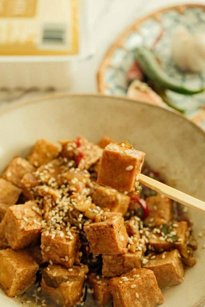 Air fryer crispy tofu on a stick