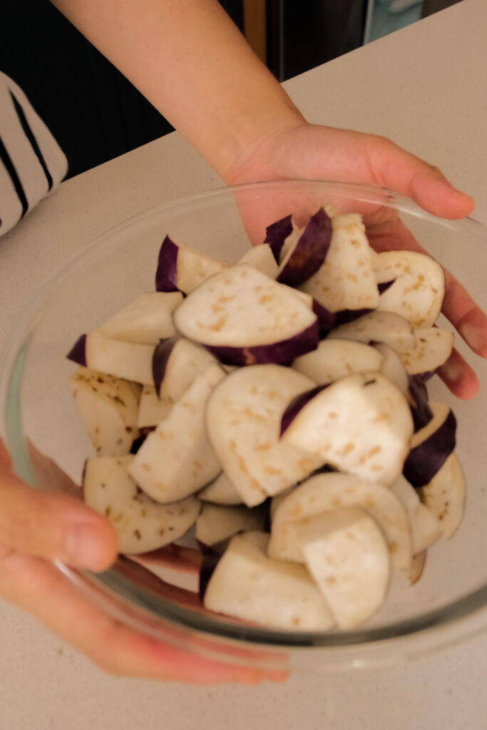 Eggplant in microwave safe bowl