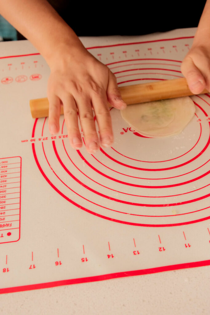 rolling out the scallion pancake
