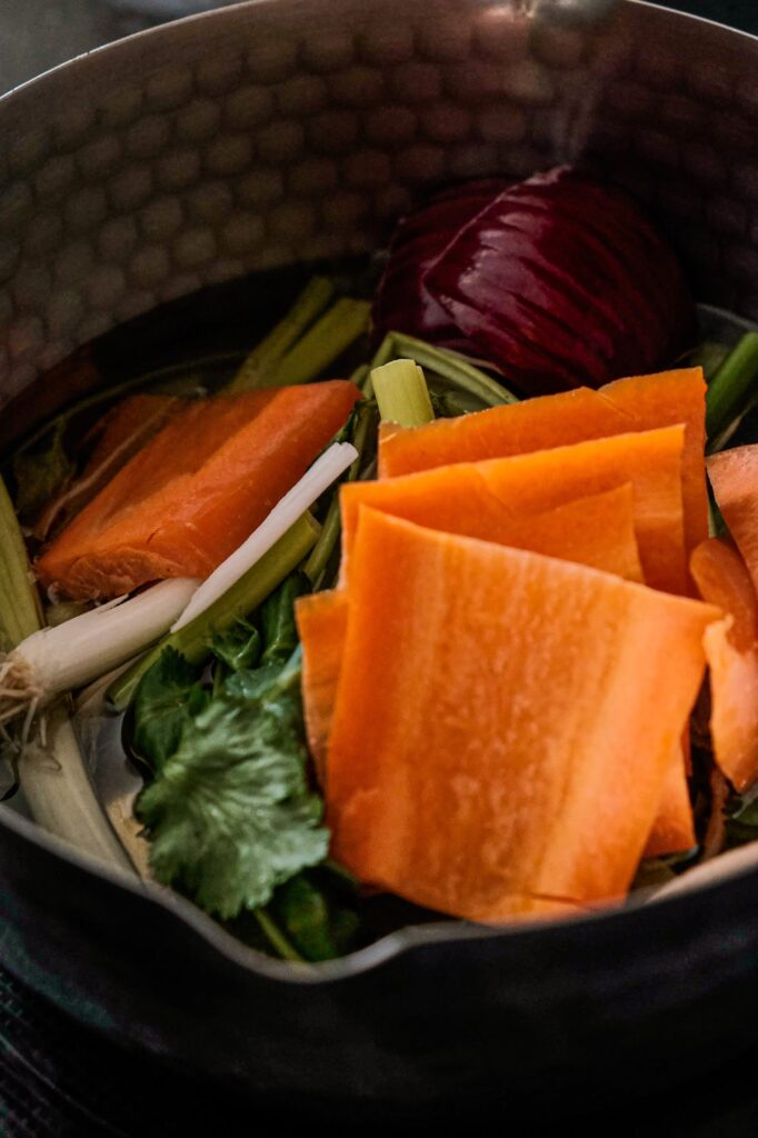 Vegetable into cold oil