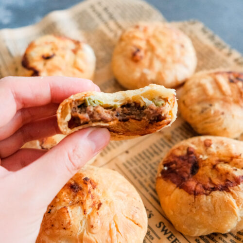 Crispy beef pie in half