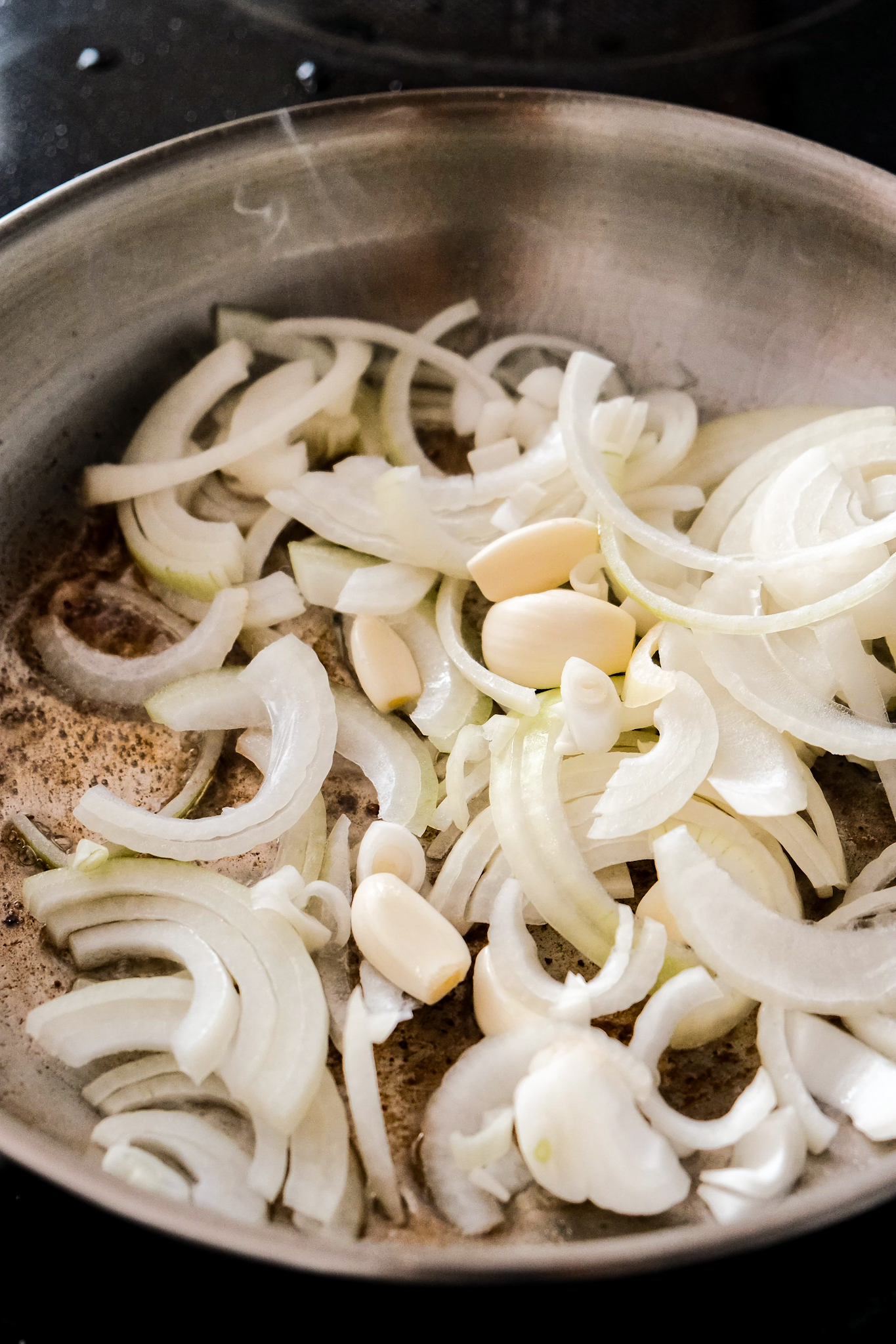 Onion and garlic in pan