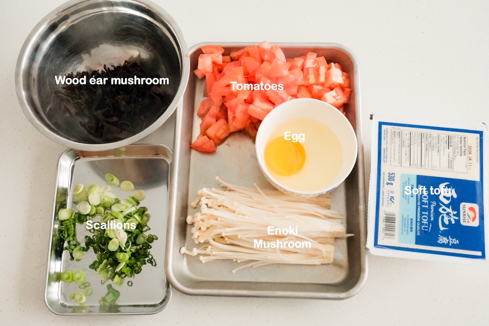 Ingredients for hot and sour soup