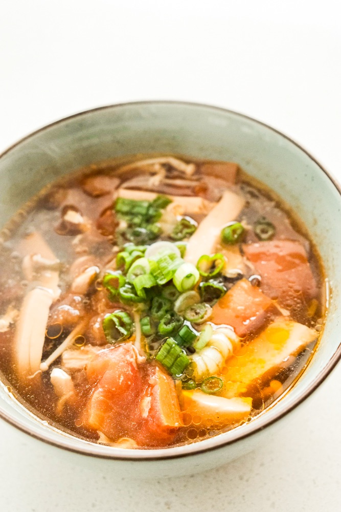 Hot and sour soup in a bowl