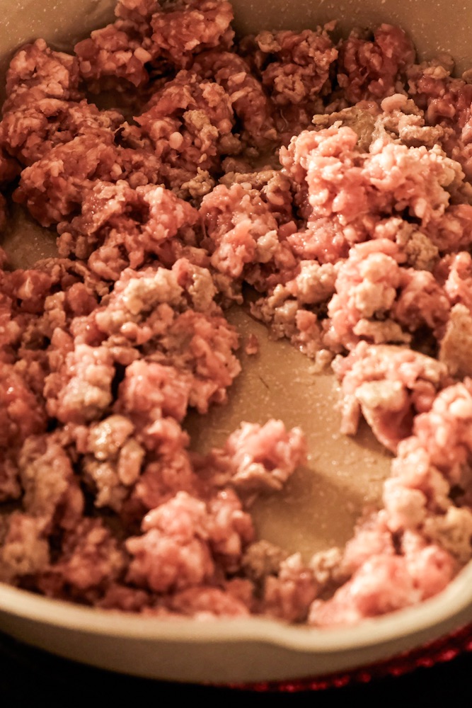 Stir frying ground pork