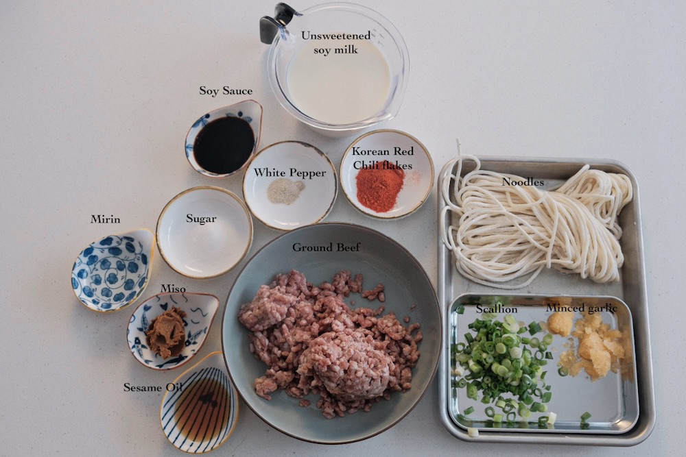 ingredients for soy milk tsukemen