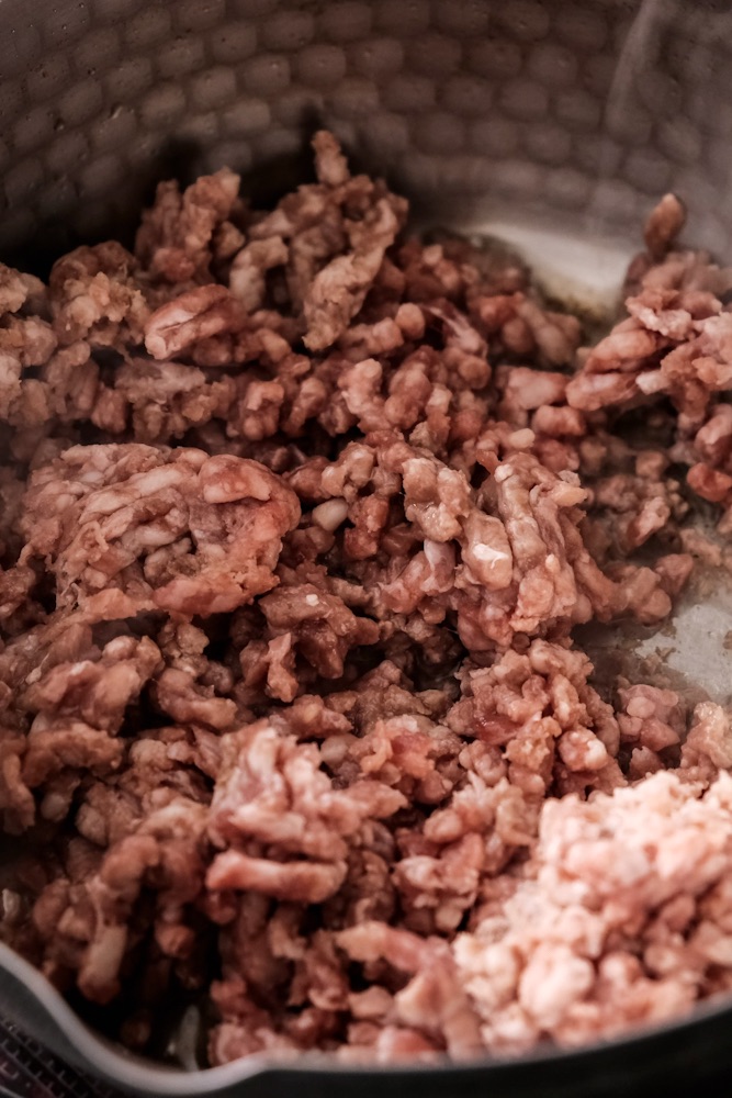 stir frying ground pork